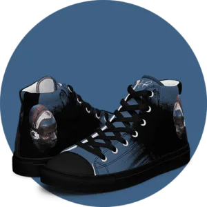 Pétrole - sneaker montante en toile personnalisee, collection Les guerriers