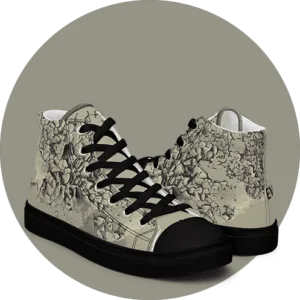 Sneaker en toile Le Vaisseau - toile a la peinture ecaillee, plaques soulevees brun-rouille, lettrage everything you know is mostly wrong