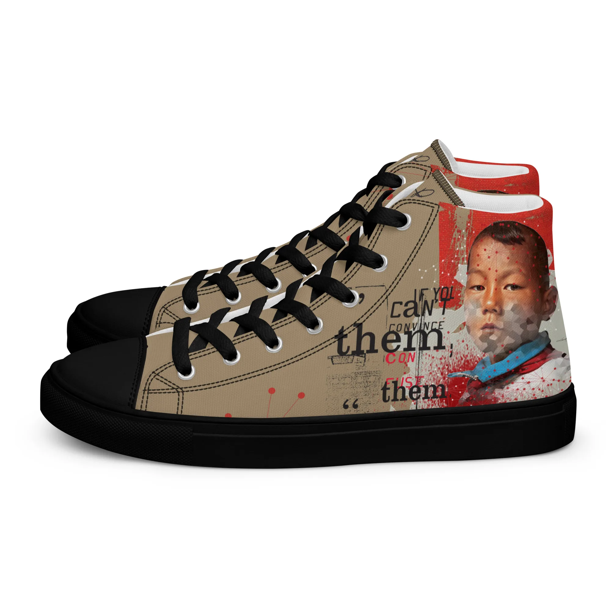 Canton, sneaker montante en toile personnalisée, semelle noire, pied gauche