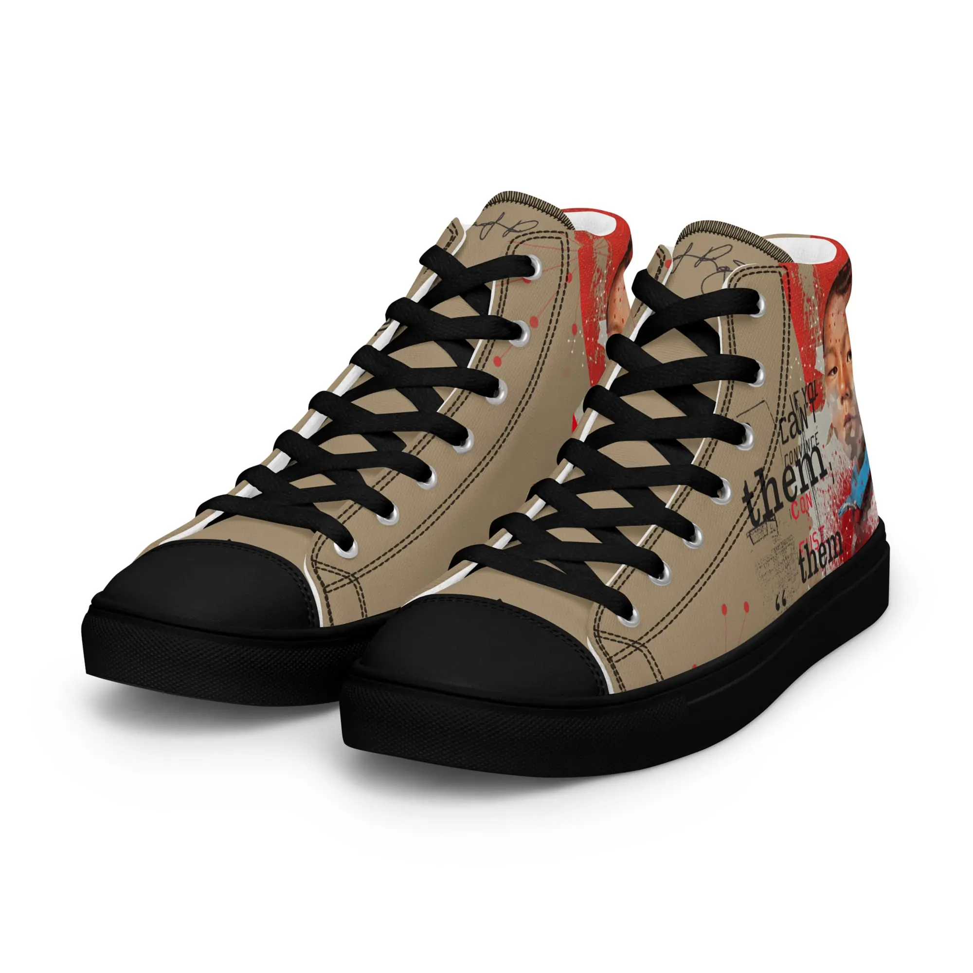 Canton, sneaker montante en toile personnalisée, semelle noire, pied gauche