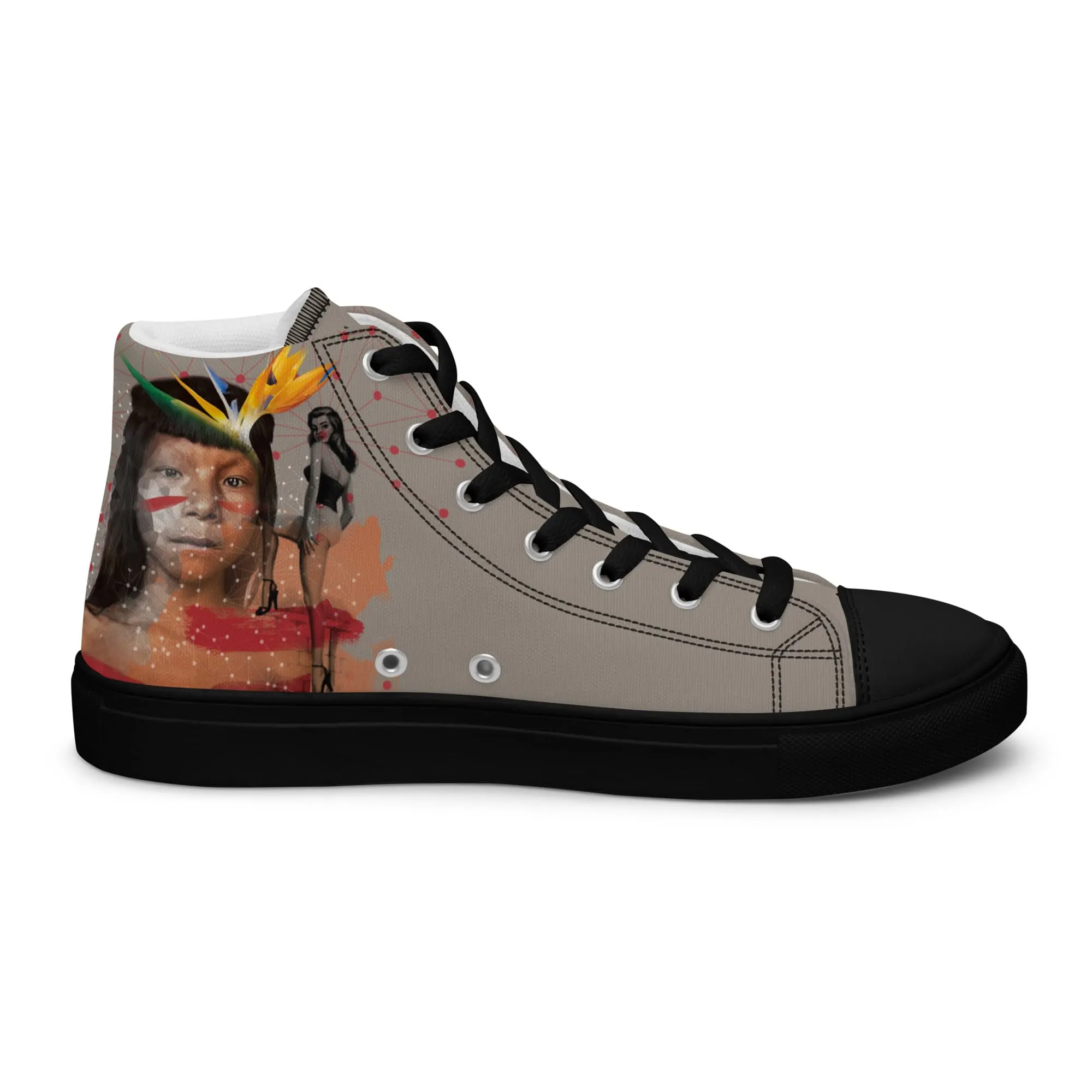 Manaus, sneaker montante en toile personnalisée, semelle noire, pied gauche côté intérieur