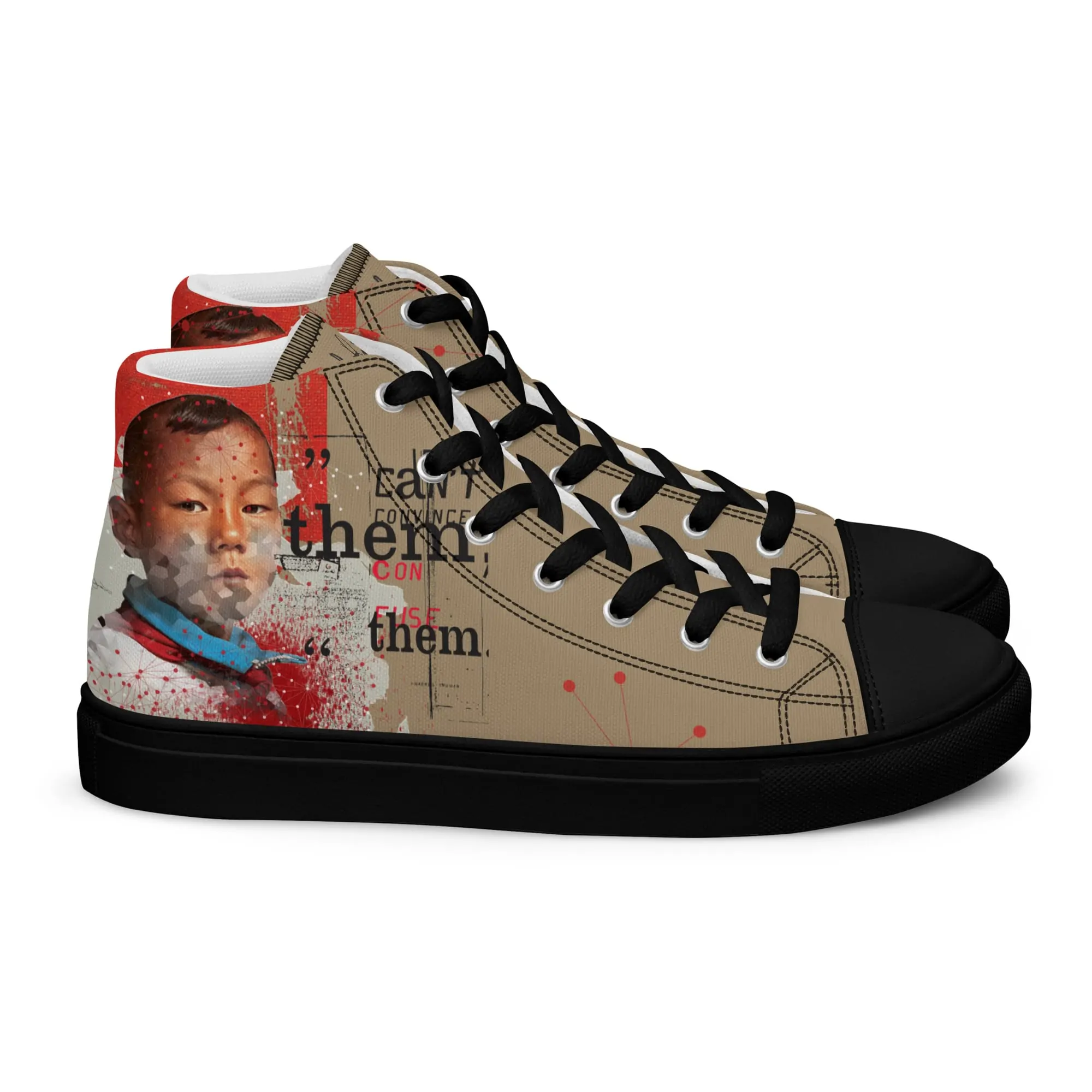 Canton, sneaker montante en toile personnalisée, semelle noire, pied droit