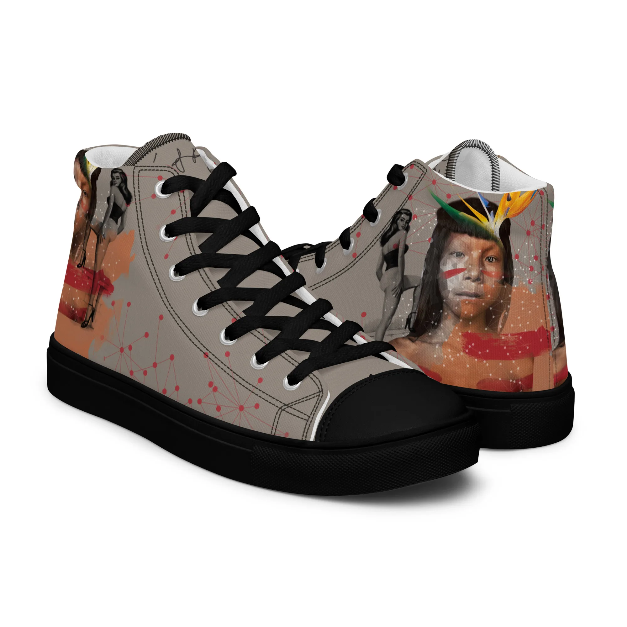 Manaus, sneaker montante en toile personnalisée, semelle noire, pied droit
