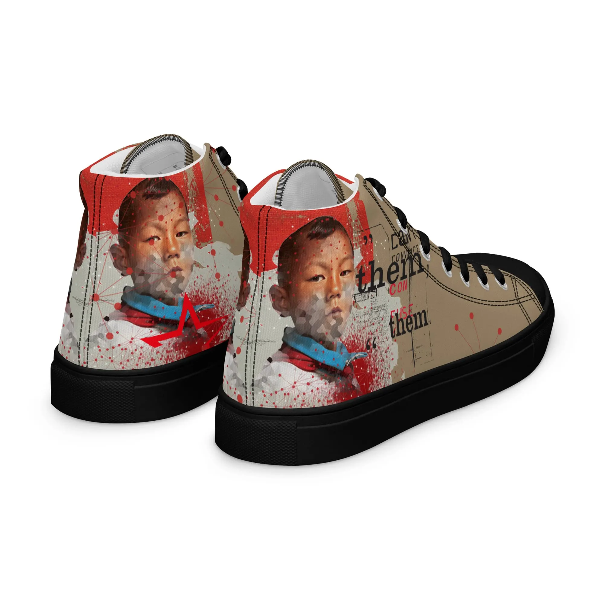 Canton, sneaker montante en toile personnalisée, semelle noire, pied droit