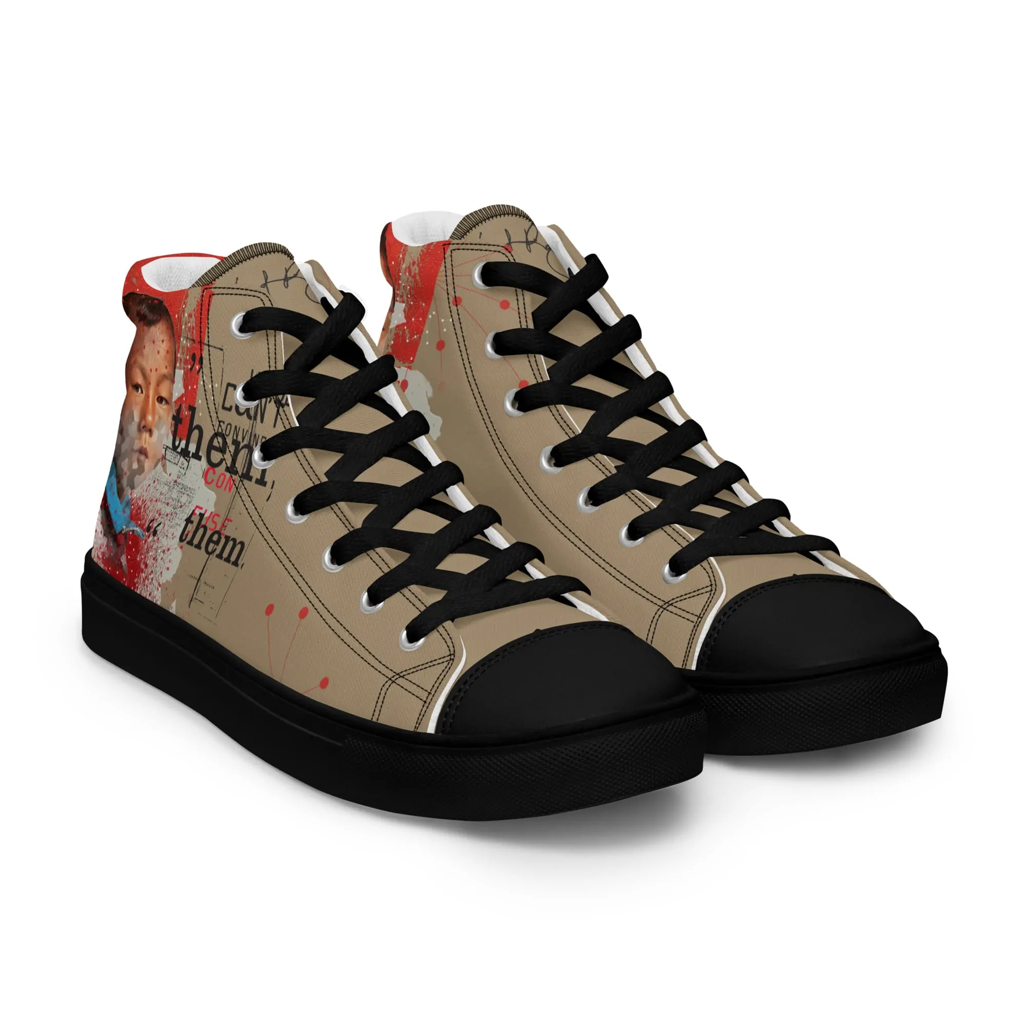 Canton, sneaker montante en toile personnalisée, semelle noire, pied droit