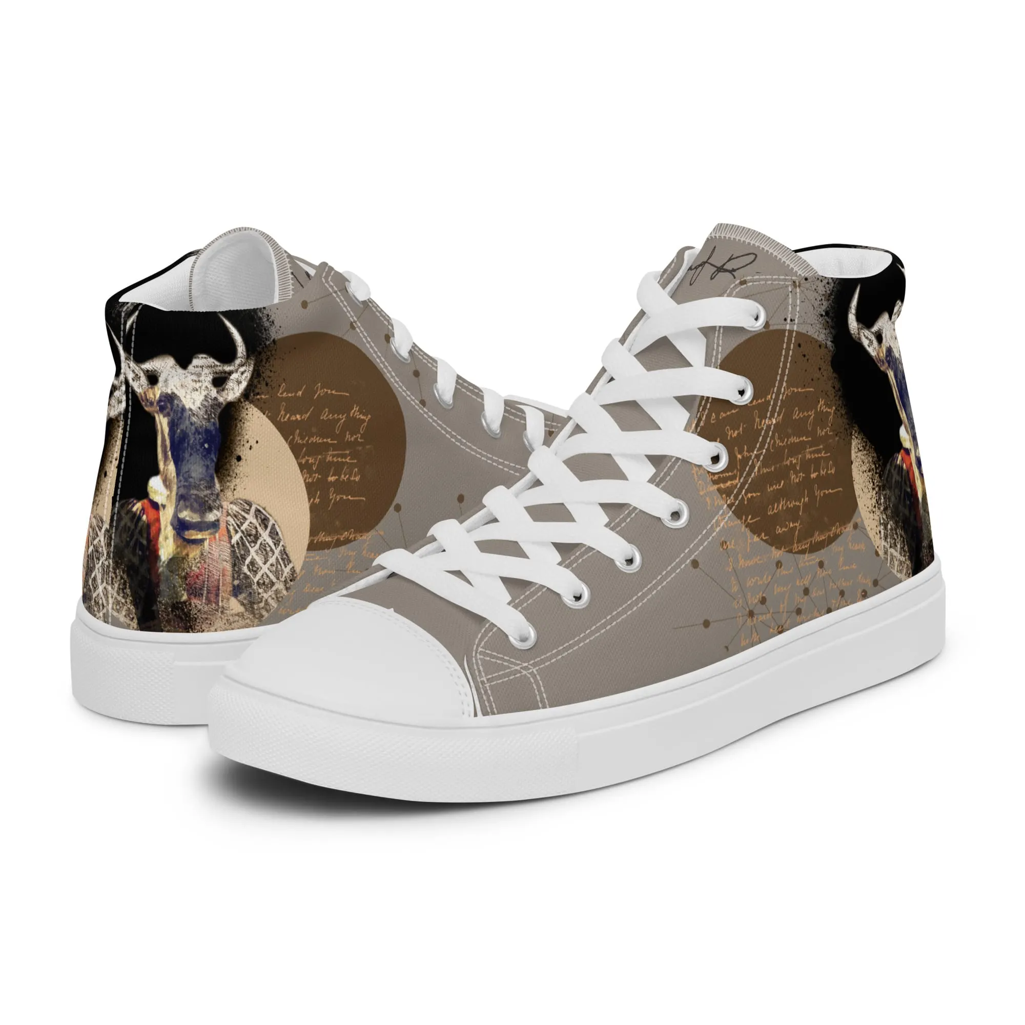 Hector le gnou, sneaker montante en toile personnalisée, semelle blanche, pied gauche