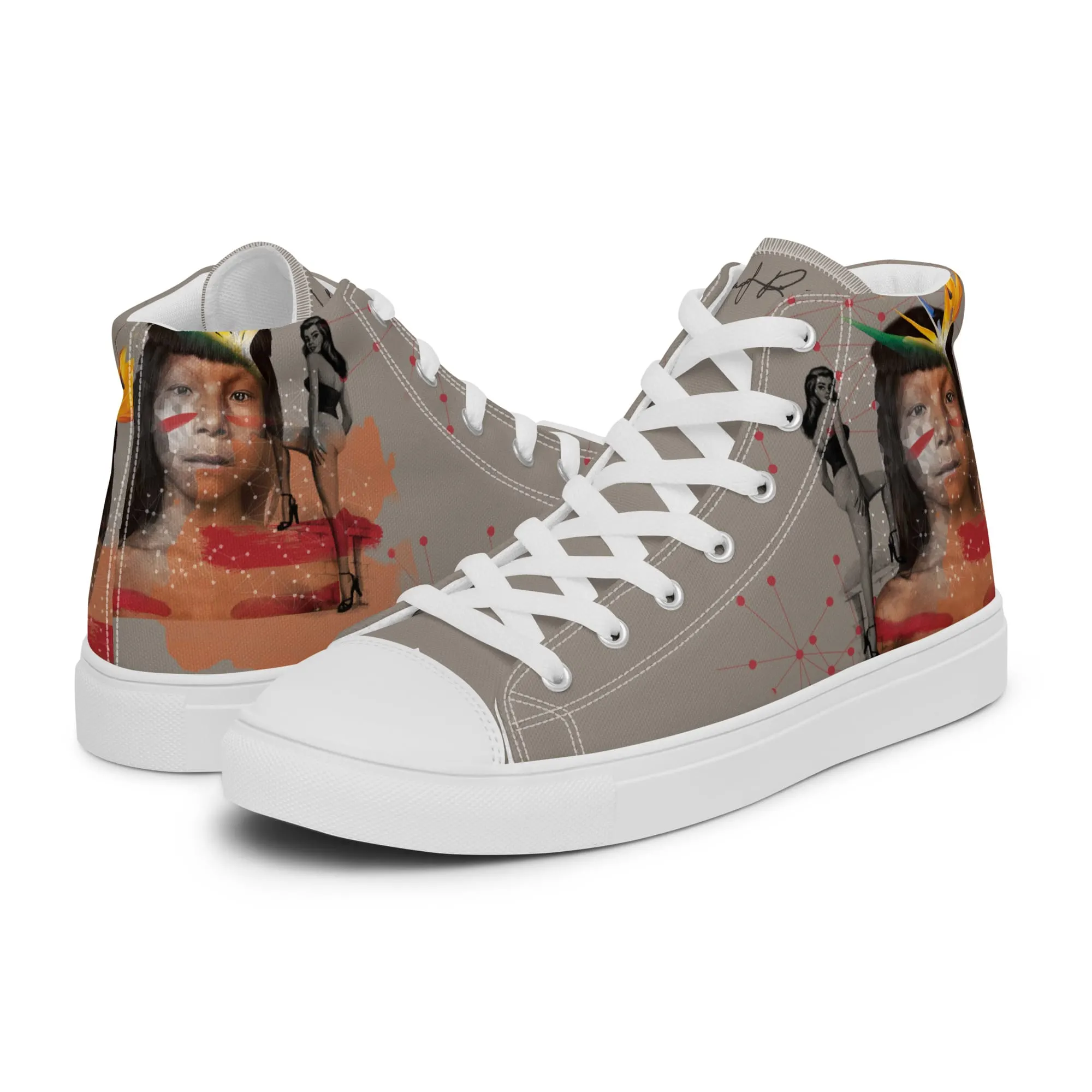 Manaus, sneaker montante en toile personnalisée, semelle blanche, pied gauche