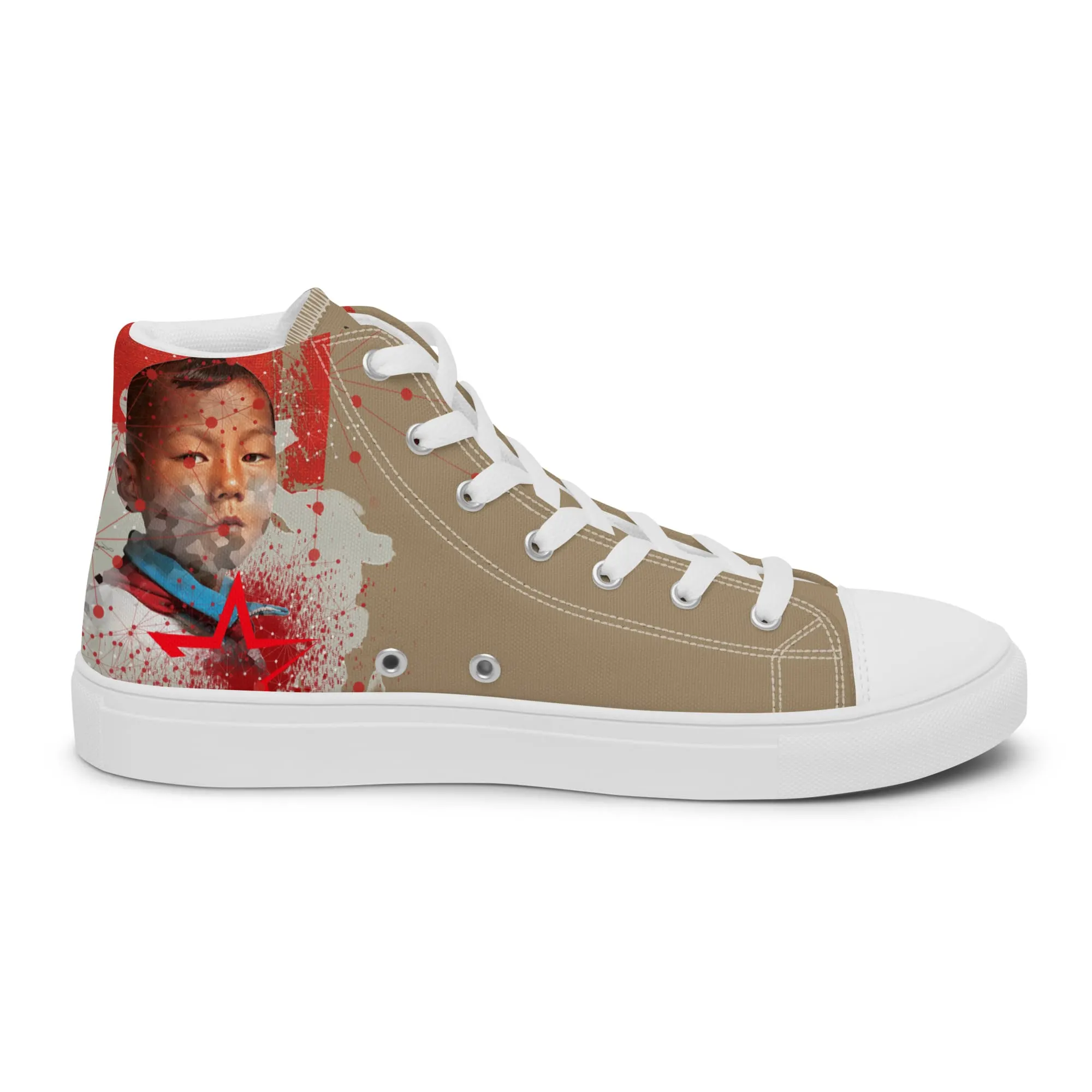 Canton, sneaker montante en toile personnalisée, semelle blanche, pied gauche côté intérieur