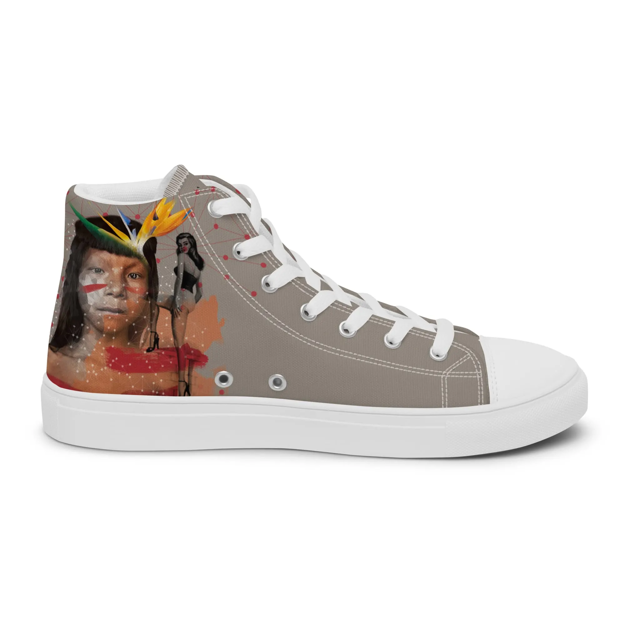 Manaus, sneaker montante en toile personnalisée, semelle blanche, pied gauche côté intérieur