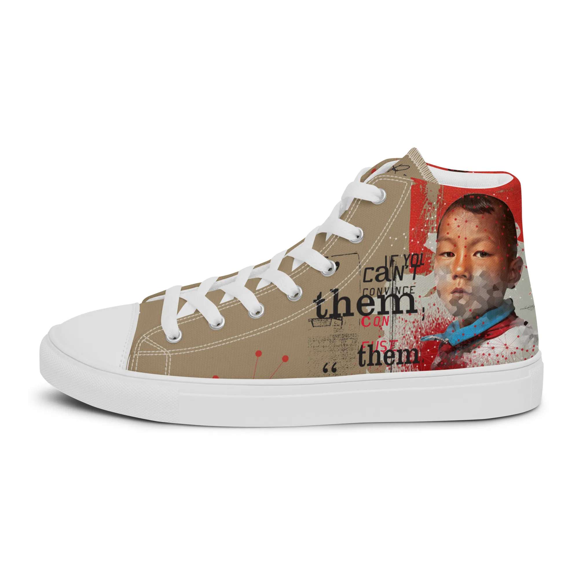 Canton, sneaker montante en toile personnalisée, semelle blanche, pied gauche côté extérieur