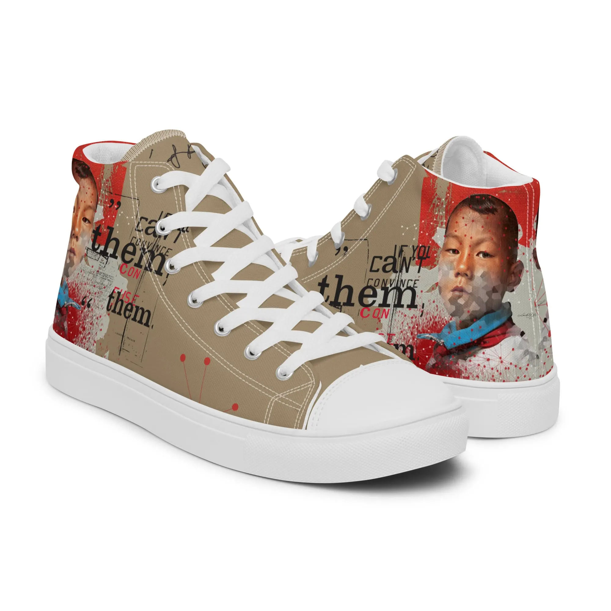 Canton, sneaker montante en toile personnalisée, semelle blanche, pied droit