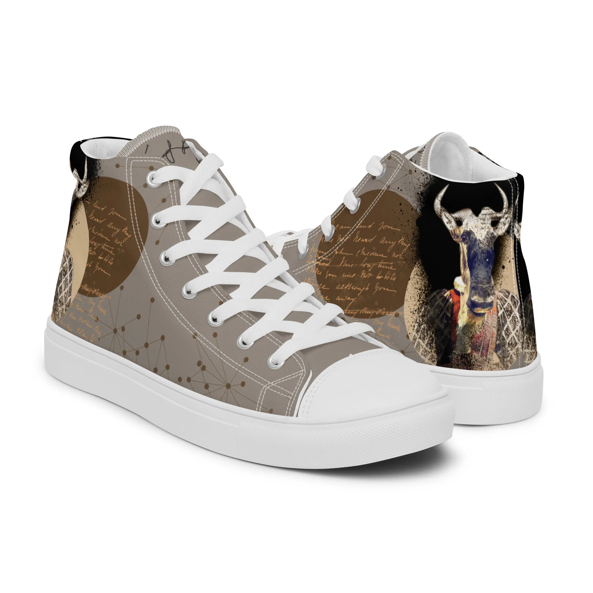 Hector le gnou, sneaker montante en toile personnalisée, semelle blanche, pied droit
