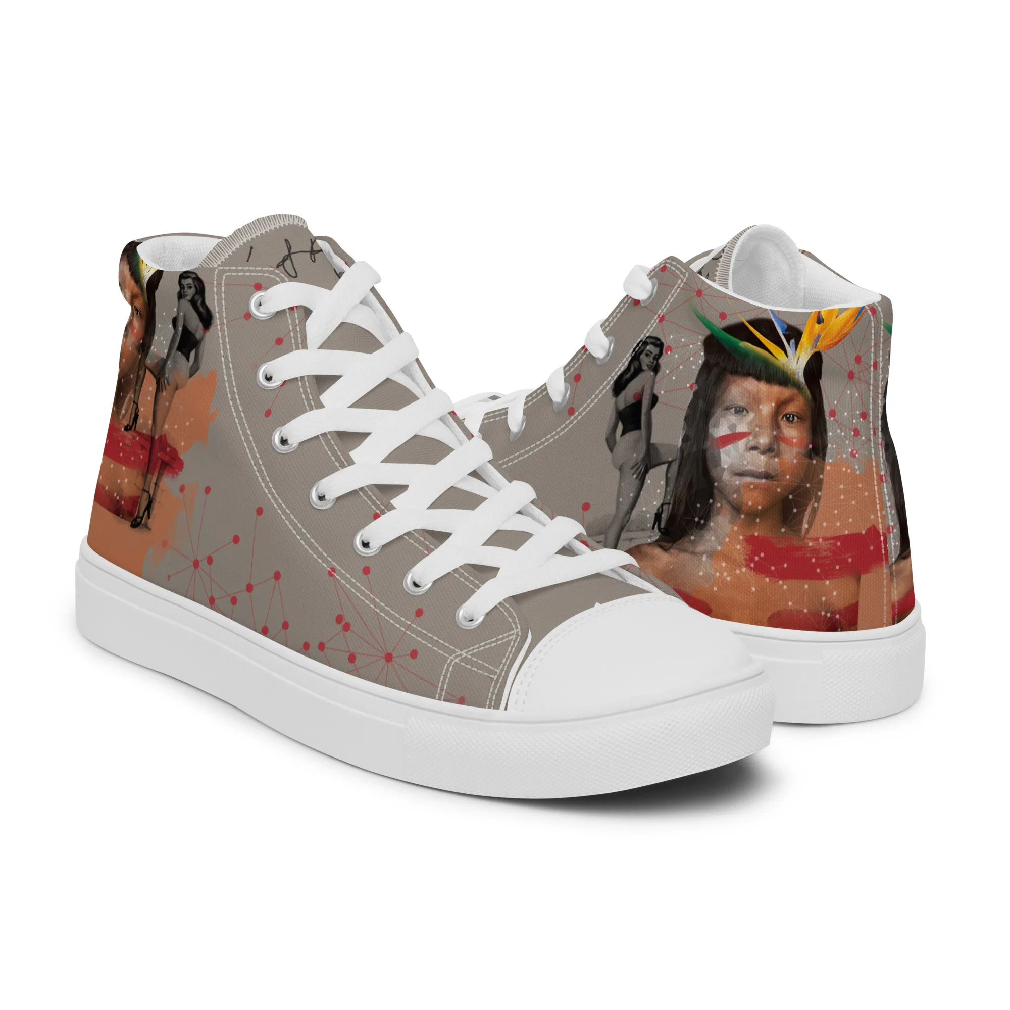 Manaus, sneaker montante en toile personnalisée, semelle blanche, pied droit