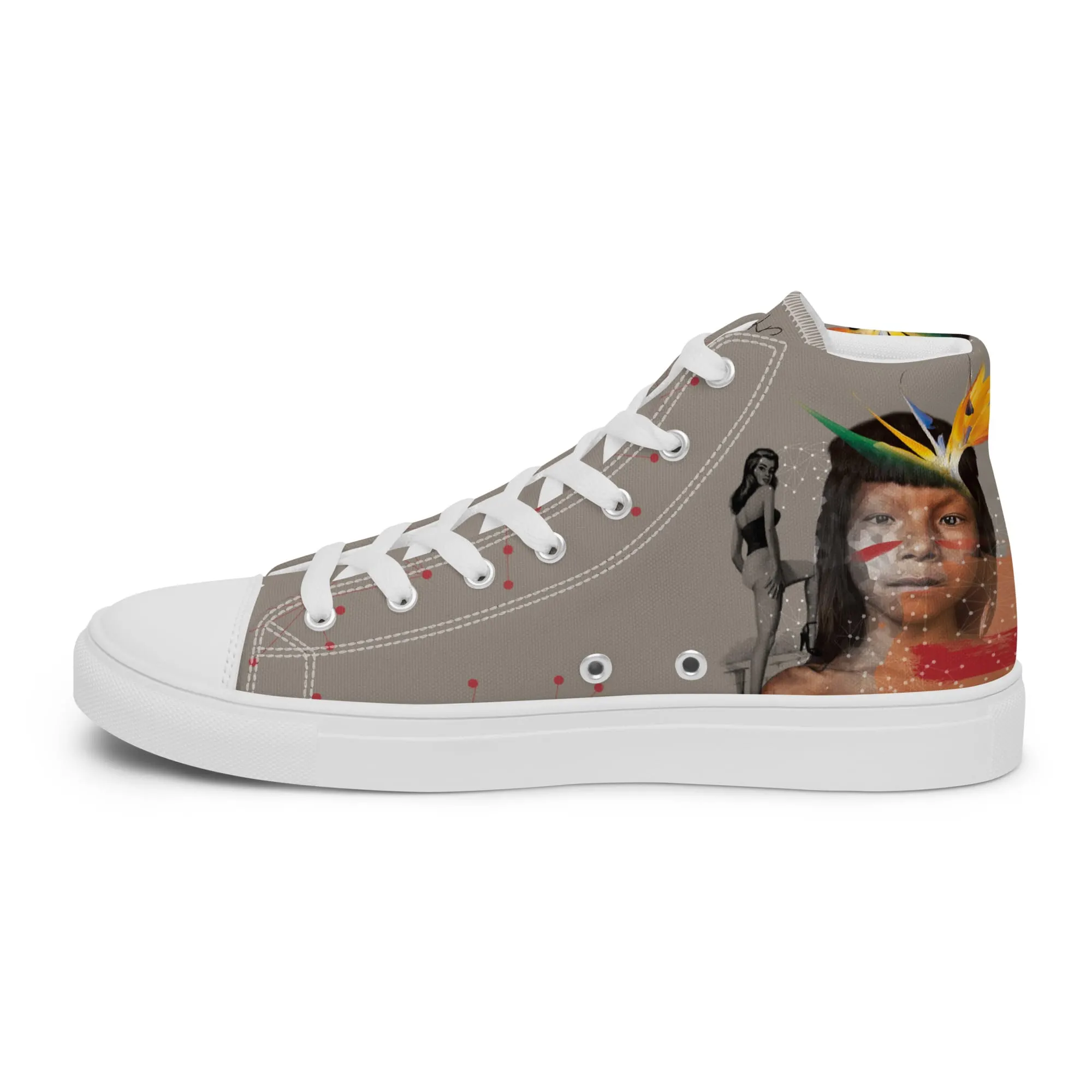 Manaus, sneaker montante en toile personnalisée, semelle blanche, pied droit côté intérieur