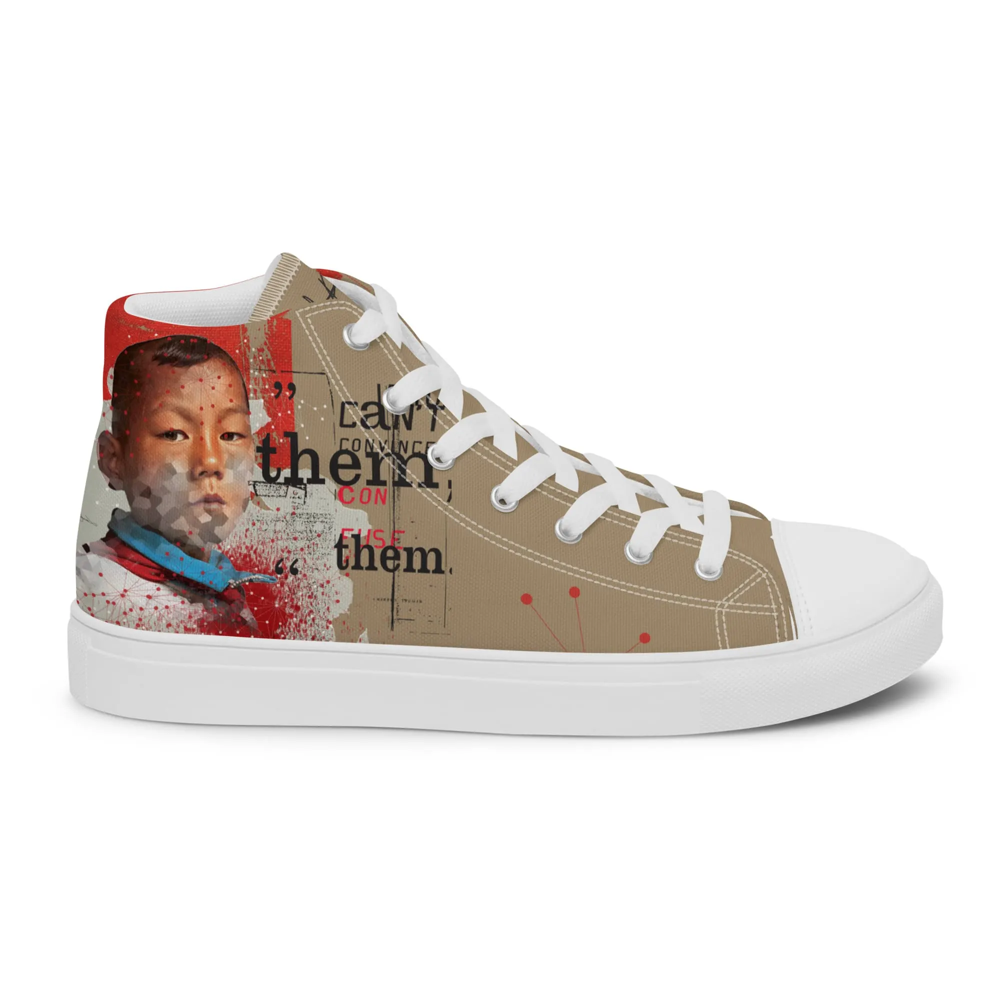 Canton, sneaker montante en toile personnalisée, semelle blanche, pied droit côté extérieur