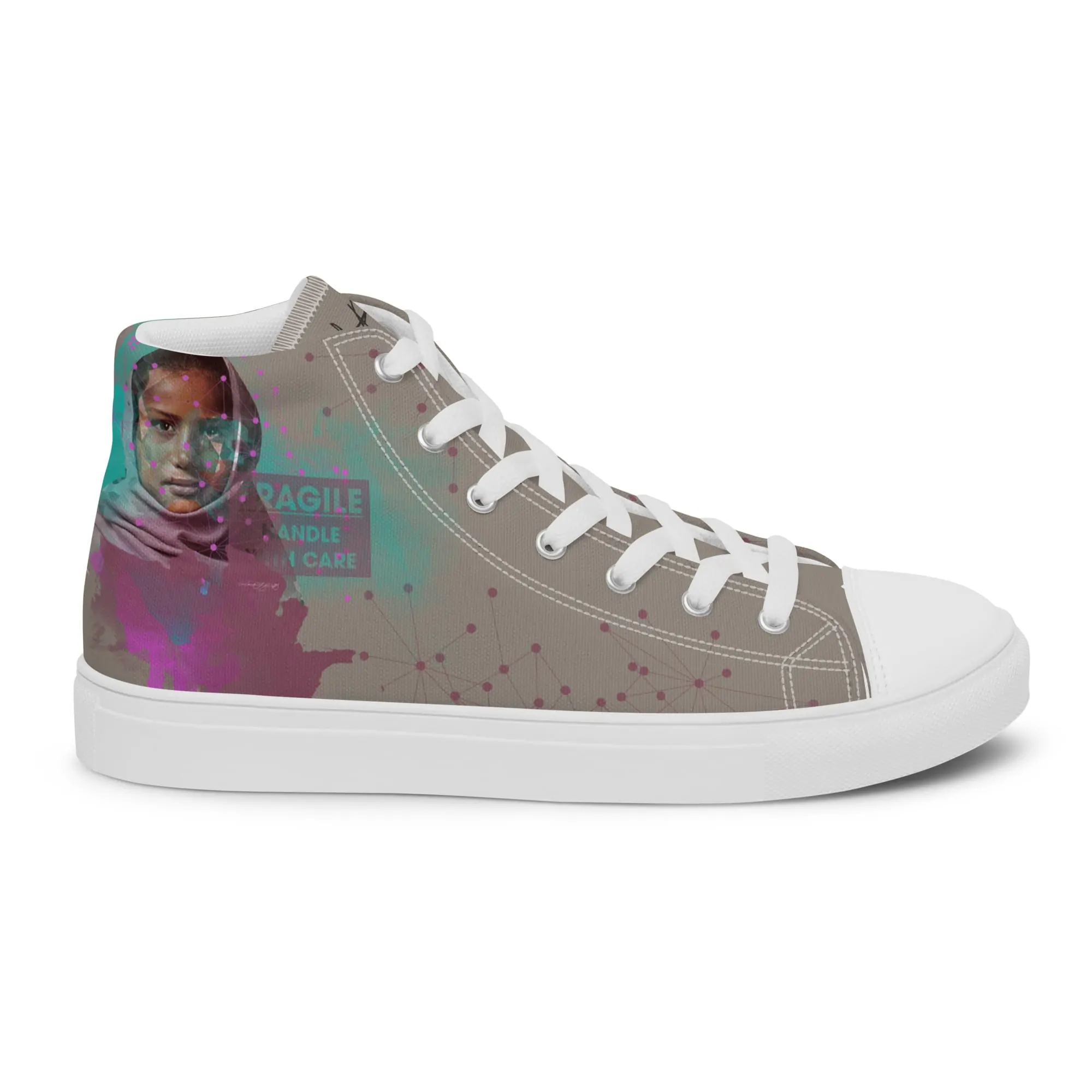 Calcutta, sneaker montante en toile personnalisée, semelle blanche, pied droit côté extérieur